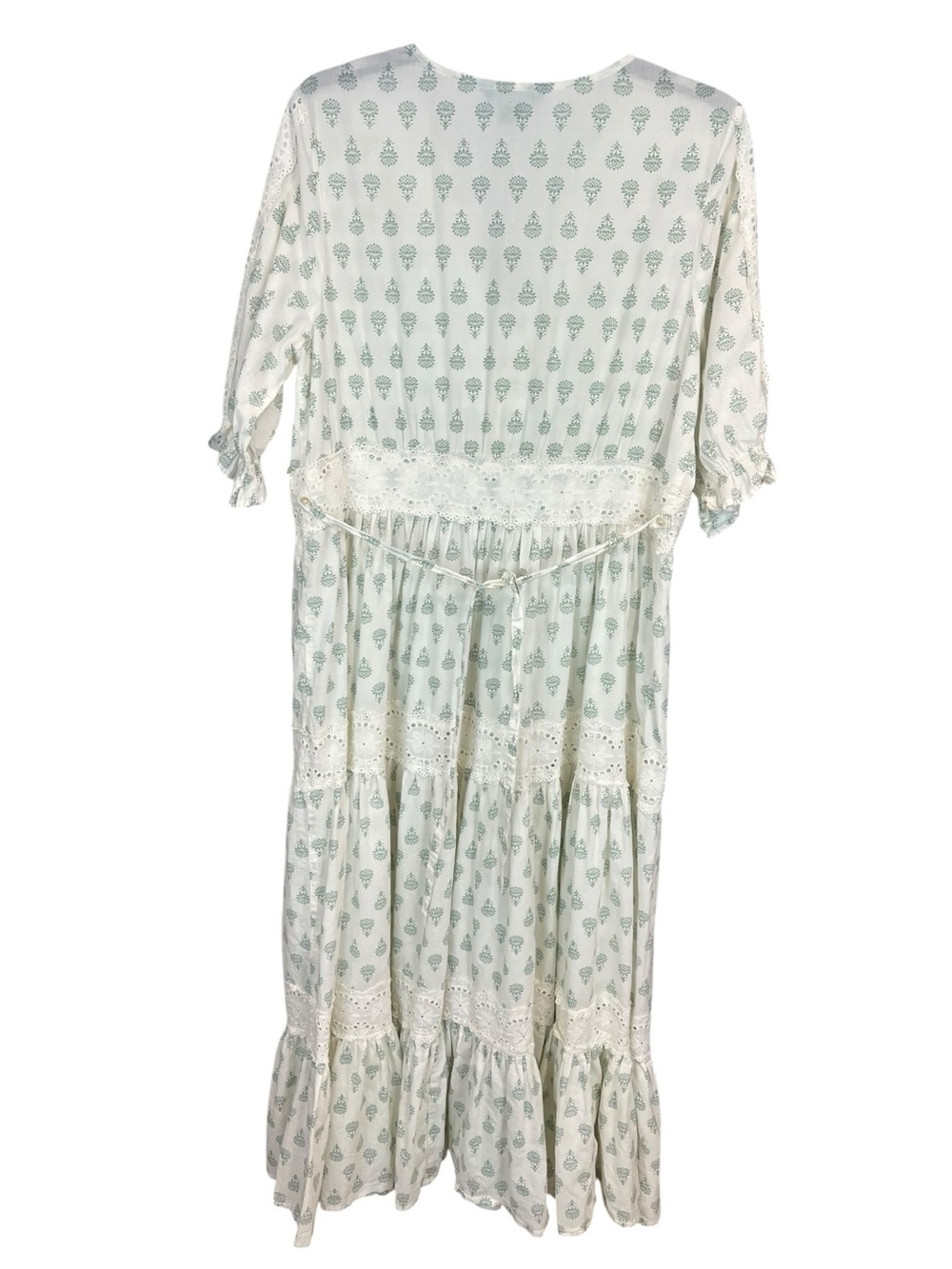 April Cornell Prairie floral cottagecore maxi Dress tiered lace inserts medium - Picture 8 of 14